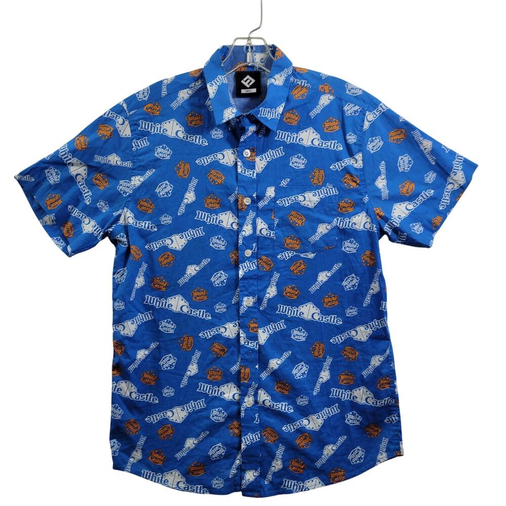 White Castle Men Blue Button Front Shirt Size Small by H3 31024-0702